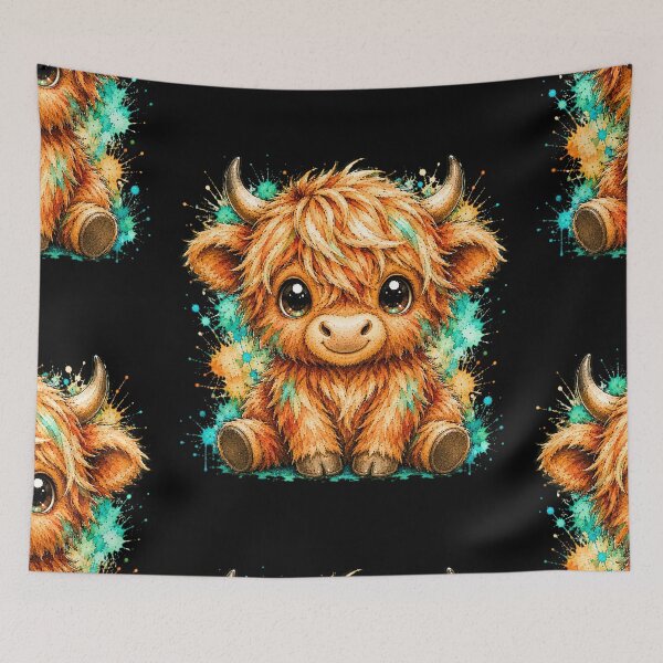 Item preview, Kawaii Highland Cow Watercolor Art – Cute Farm Animal Illustration designed and sold by ColorSplash123.