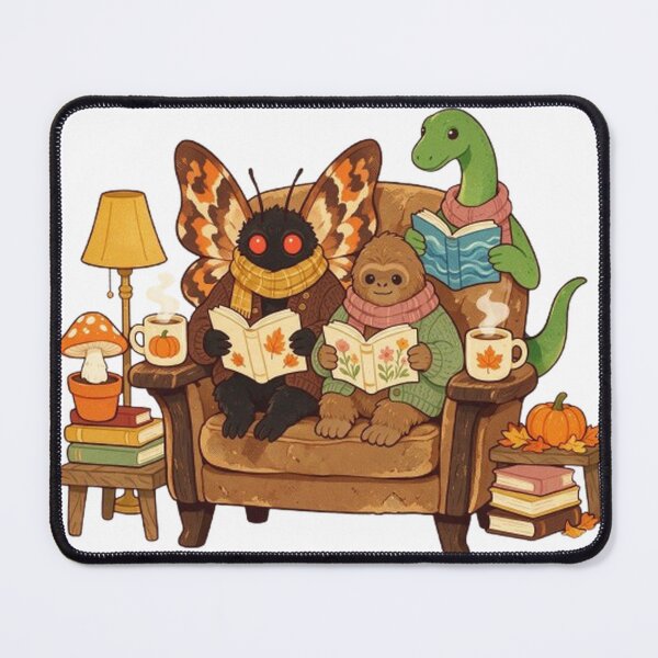 Item preview, Cozy Cryptid Book Club Mothman Bigfoot Reading Cute Bookish Gift designed and sold by VibeCraft3.