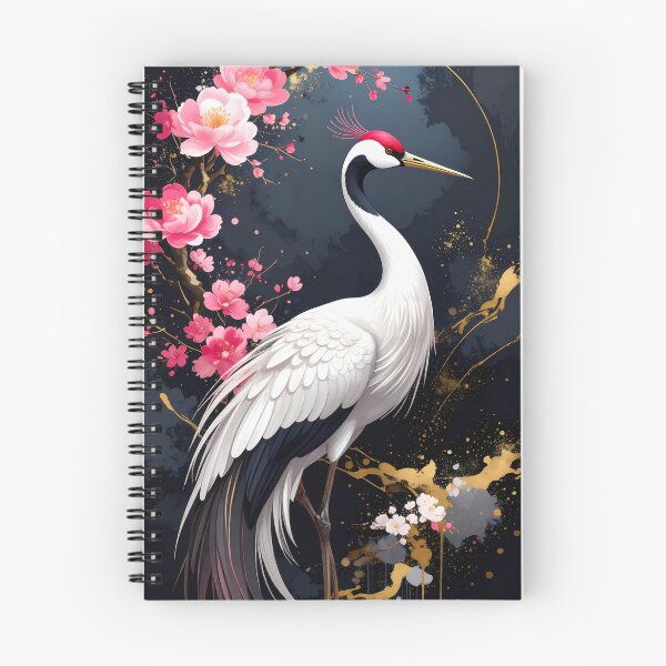 Item preview, Japanese Crane with Pink Cherry Blossoms designed and sold by BetweenForms.