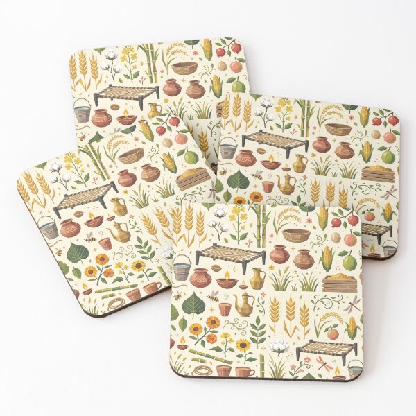 Item preview, Rural Countryside Folk Botanical Print – Mustard Yellow & Terracotta designed and sold by OpenDreamArts.