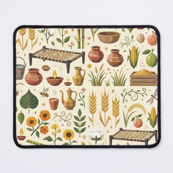 Item preview, Rural Countryside Folk Botanical Print – Mustard Yellow & Terracotta designed and sold by OpenDreamArts.