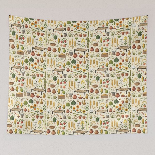 Item preview, Rural Countryside Folk Botanical Print – Mustard Yellow & Terracotta designed and sold by OpenDreamArts.