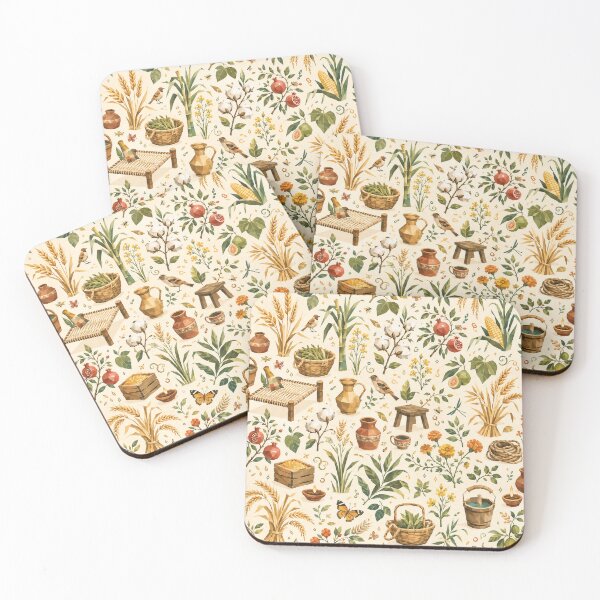 Item preview, Modern Cubist Punjab Harvest Pattern | Seamless Rural Botanical Farmhouse Design | Wheat Mustard Flowers Village Life | Premium Textile & Wallpaper Art designed and sold by OpenDreamArts.