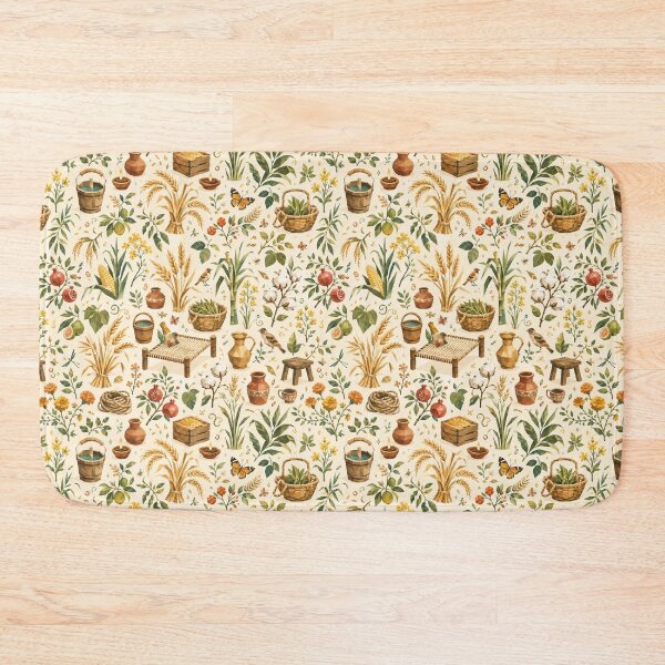 Item preview, Modern Cubist Punjab Harvest Pattern | Seamless Rural Botanical Farmhouse Design | Wheat Mustard Flowers Village Life | Premium Textile & Wallpaper Art designed and sold by OpenDreamArts.