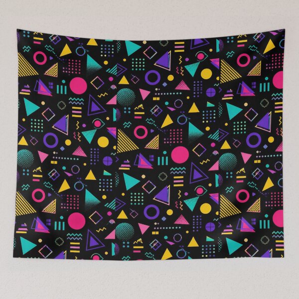 Item preview, Retro Memphis Neon Pattern | 80s Geometric Shapes on Black designed and sold by My Gluten Free Life UK.