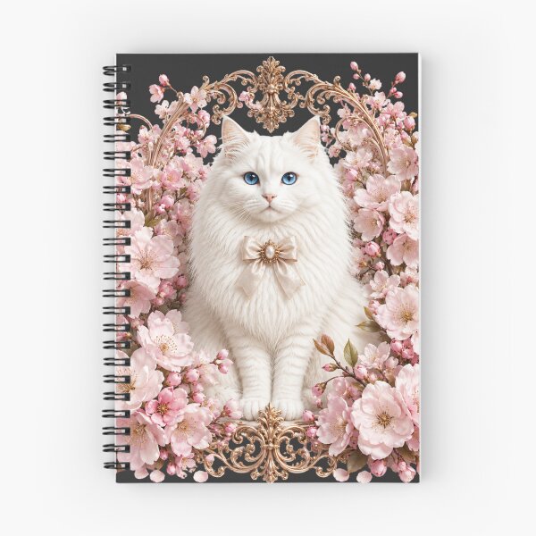 Item preview, Elegant White Cat with Pink Cherry Blossoms & Gold Ornate Frame – Japanese Floral Cat Art designed and sold by MoodLay.