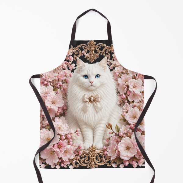 Item preview, Elegant White Cat with Pink Cherry Blossoms & Gold Ornate Frame – Japanese Floral Cat Art designed and sold by MoodLay.