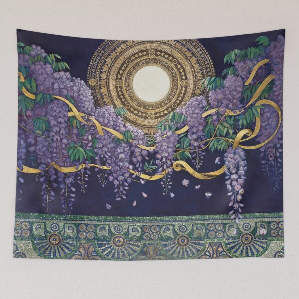 Item preview, Moonlit Wisteria Sanctuary Wall Art | Gustav Klimt Inspired Moon Garden | Symbolist Gold Botanical Decor designed and sold by Tamas Das.
