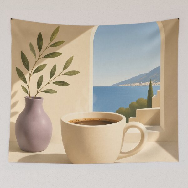 Item preview, Mediterranean Morning Coffee | Cozy Minimalist Coffee Art designed and sold by joycrysstudio.