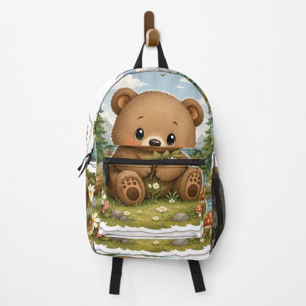 Aperçu de l'œuvre Adorable ourson des bois en pleine nature – Sticker Forêt Kawai créée et vendue par nouhaZN.