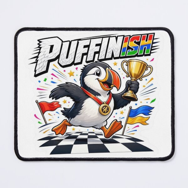 Item preview, PUFFINish Racing Puffin Wordplay Sticker designed and sold by Imaginarium of Chaos falcon88 .
