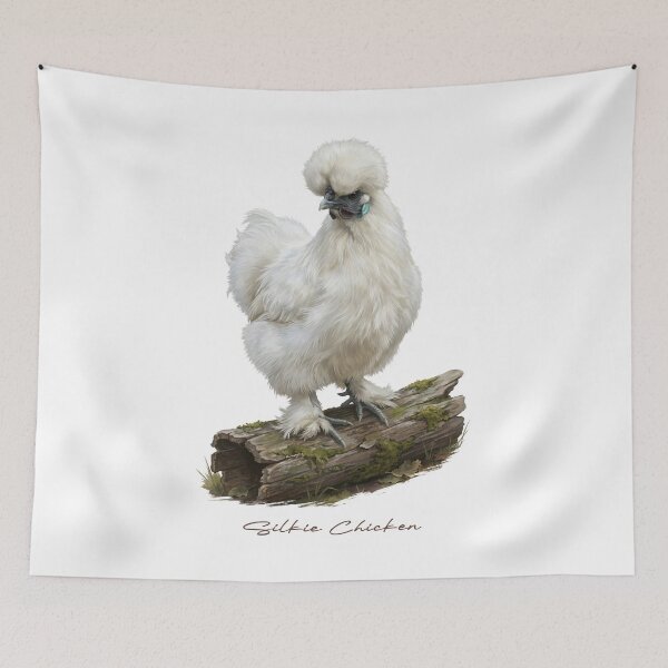 Item preview, Silkie Chicken on Wooden Log Bird Illustration designed and sold by Takeda-art.