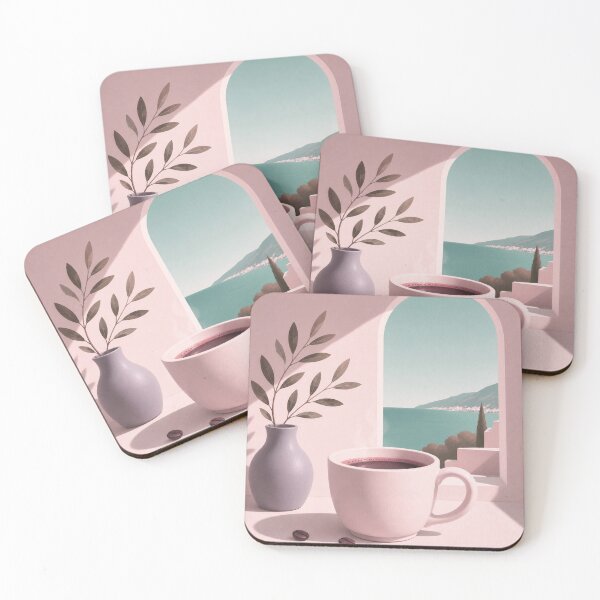 Item preview, Blush Morning Coffee | Mediterranean Coastal Coffee Art designed and sold by joycrysstudio.