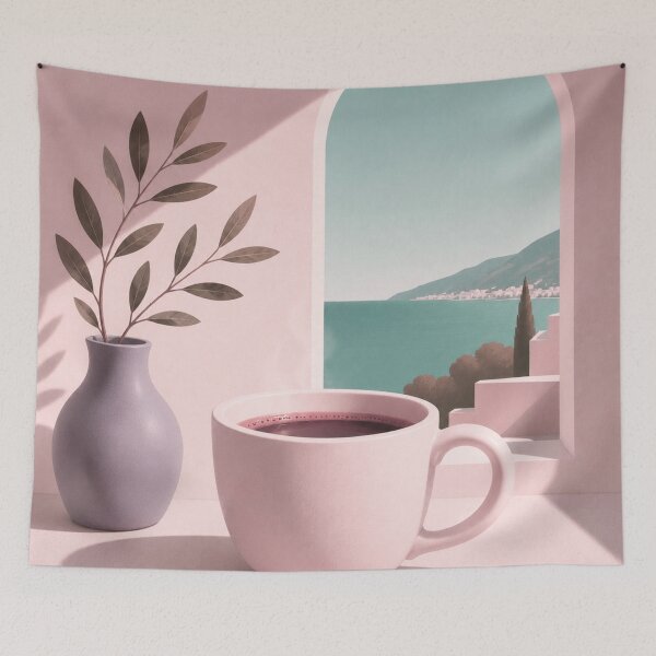 Item preview, Blush Morning Coffee | Mediterranean Coastal Coffee Art designed and sold by joycrysstudio.