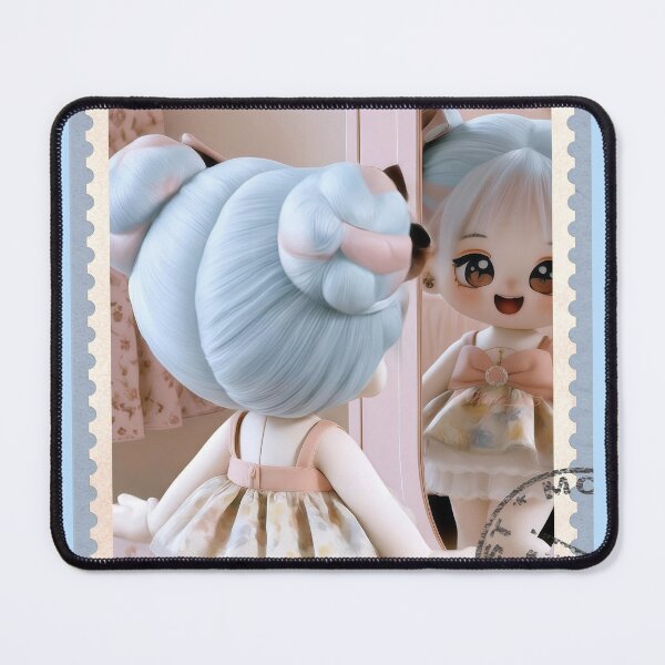 Item preview, Cute Mint Hair Doll Pastel Mirror Reflection - Vintage Stamp Aesthetic designed and sold by Nicole_83.