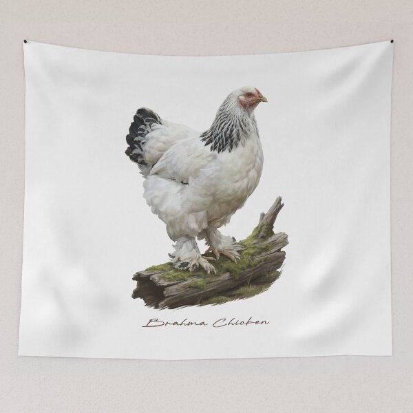 Item preview, Brahma Chicken on Mossy Wood Log Bird Illustration designed and sold by Takeda-art.