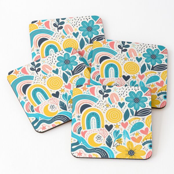 Item preview, Whimsical Rainbow Floral Pattern | Boho Flowers, Hearts & Celestial Design designed and sold by My Gluten Free Life UK.