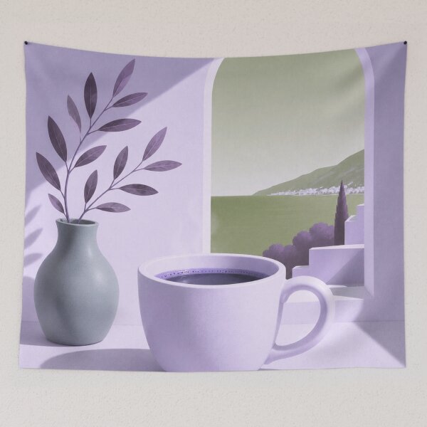 Item preview, Lavender Morning Coffee | Mediterranean Minimalist Coffee Art designed and sold by joycrysstudio.