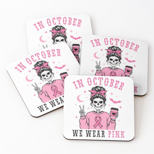 Item preview, In October We Wear Pink Breast Cancer Awareness Skeleton Messy Bun designed and sold by IsDesignHub.