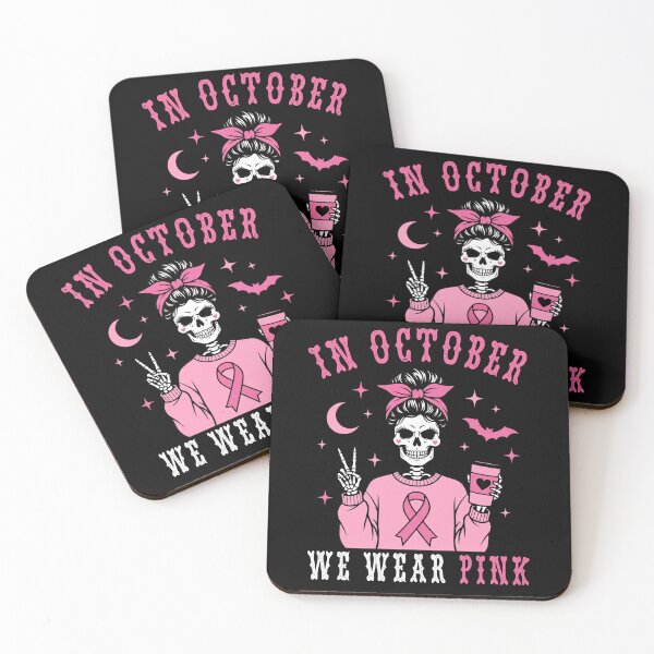 Item preview, In October We Wear Pink Breast Cancer Awareness Skeleton Messy Bun designed and sold by IsDesignHub.