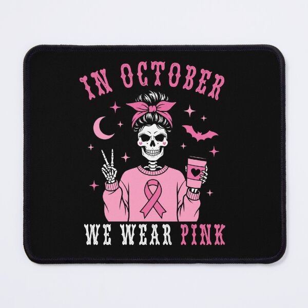 Item preview, In October We Wear Pink Breast Cancer Awareness Skeleton Messy Bun designed and sold by IsDesignHub.