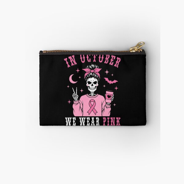 Item preview, In October We Wear Pink Breast Cancer Awareness Skeleton Messy Bun designed and sold by IsDesignHub.