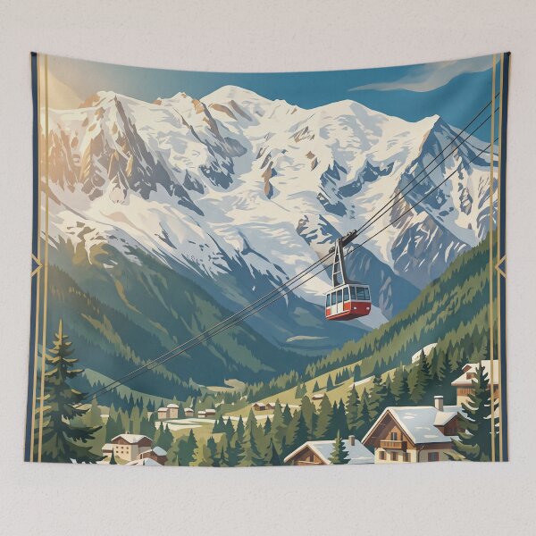 Item preview, Chamonix France Vintage Travel Poster – Mont Blanc & Cable Car designed and sold by Bomax121.