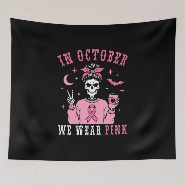 Item preview, In October We Wear Pink Breast Cancer Awareness Skeleton Messy Bun designed and sold by IsDesignHub.