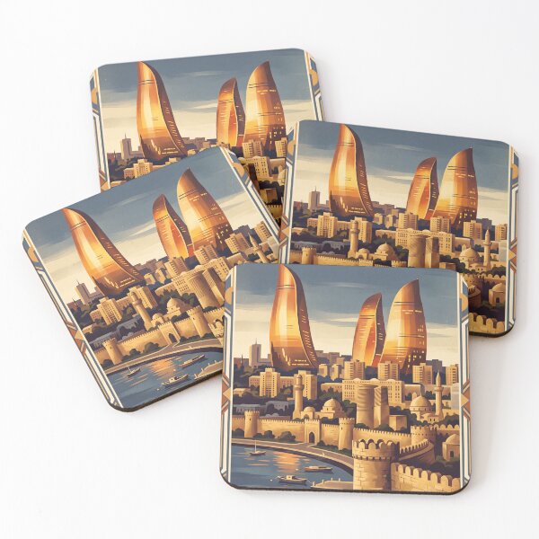 Item preview, Baku Azerbaijan Vintage Travel Poster – Flame Towers & Old City designed and sold by Bomax121.