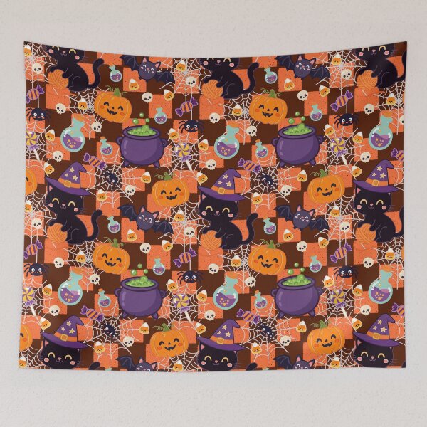 Item preview, Cute Halloween Black Cat & Pumpkin Seamless Pattern | Kawaii Spooky Autumn Design designed and sold by romyca creation_22.