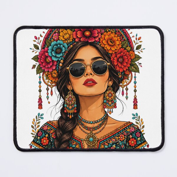 Item preview, Colorful Folk Art Floral Crown Portrait designed and sold by DKSH1234.