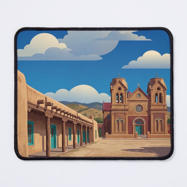 Item preview, Santa Fe USA Vintage Travel Poster – Adobe Architecture & Cathedral designed and sold by Bomax121.