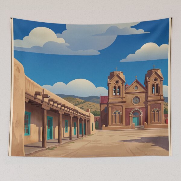 Item preview, Santa Fe USA Vintage Travel Poster – Adobe Architecture & Cathedral designed and sold by Bomax121.
