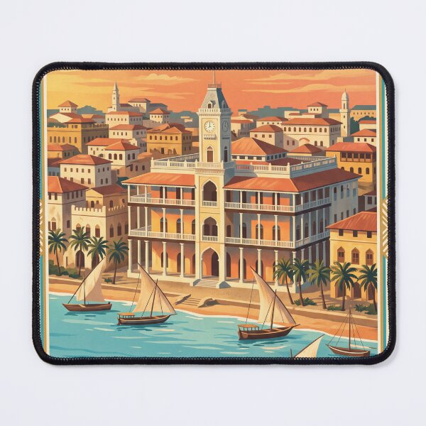 Item preview, Zanzibar Tanzania Vintage Travel Poster – Stone Town & Dhow Boats designed and sold by Bomax121.