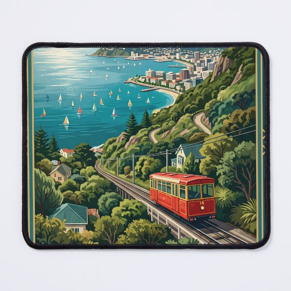 Item preview, Wellington New Zealand Vintage Travel Poster – Cable Car & Harbour designed and sold by Bomax121.