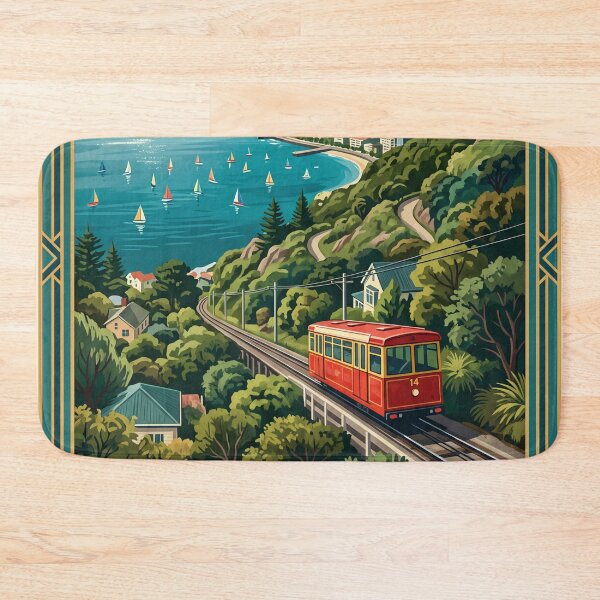 Item preview, Wellington New Zealand Vintage Travel Poster – Cable Car & Harbour designed and sold by Bomax121.
