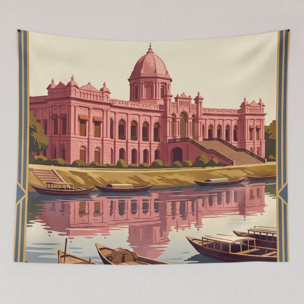 Item preview, Dhaka Bangladesh Vintage Travel Poster – Ahsan Manzil & River designed and sold by Bomax121.