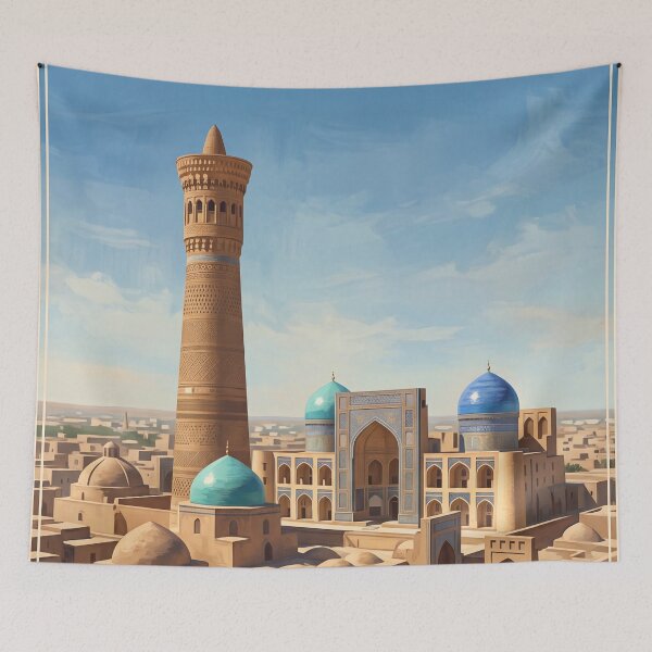 Item preview, Bukhara Uzbekistan Vintage Travel Poster – Kalon Minaret & Blue Domes designed and sold by Bomax121.