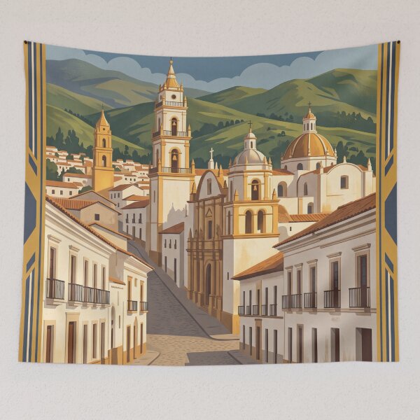 Item preview, Sucre Bolivia Vintage Travel Poster – White City & Andean Hills designed and sold by Bomax121.