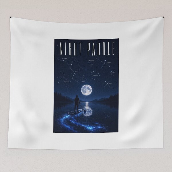 Item preview, Night Paddle, Celestial SUP Bioluminescent Lake Art Print Sticker Paddle Board Gift designed and sold by sharifex.