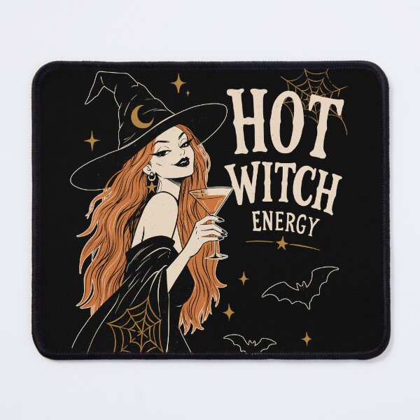 Item preview, Hot Witch Energy Redhead Witch Halloween Retro Vintage Graphic Black Background designed and sold by MonNoir.