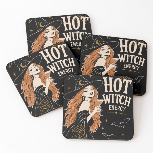 Item preview, Hot Witch Energy Redhead Witch Halloween Retro Vintage Graphic Black Background designed and sold by MonNoir.