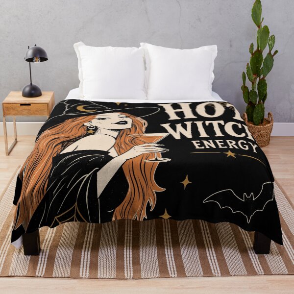 Item preview, Hot Witch Energy Redhead Witch Halloween Retro Vintage Graphic Black Background designed and sold by MonNoir.