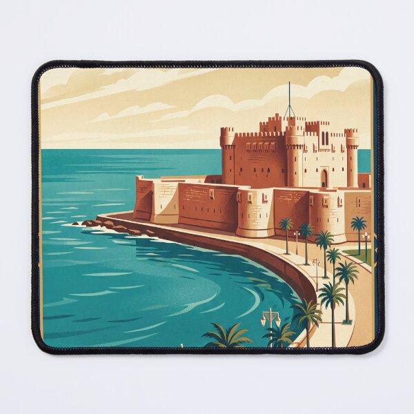 Item preview, Alexandria Egypt Vintage Travel Poster – Qaitbay Citadel & Mediterranean designed and sold by Bomax121.