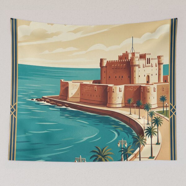 Item preview, Alexandria Egypt Vintage Travel Poster – Qaitbay Citadel & Mediterranean designed and sold by Bomax121.