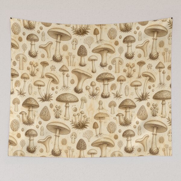 Item preview, Vintage Mushroom Botanical Sketch Pattern Art designed and sold by bvdesignart.