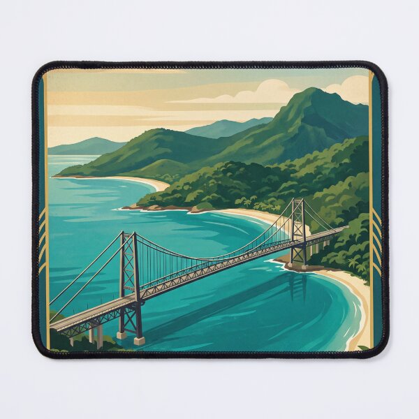 Item preview, Florianópolis Brazil Vintage Travel Poster – Hercílio Luz Bridge & Coast designed and sold by Bomax121.