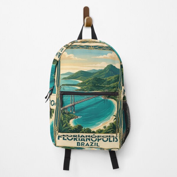Item preview, Florianópolis Brazil Vintage Travel Poster – Hercílio Luz Bridge & Coast designed and sold by Bomax121.