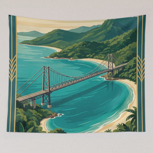 Item preview, Florianópolis Brazil Vintage Travel Poster – Hercílio Luz Bridge & Coast designed and sold by Bomax121.