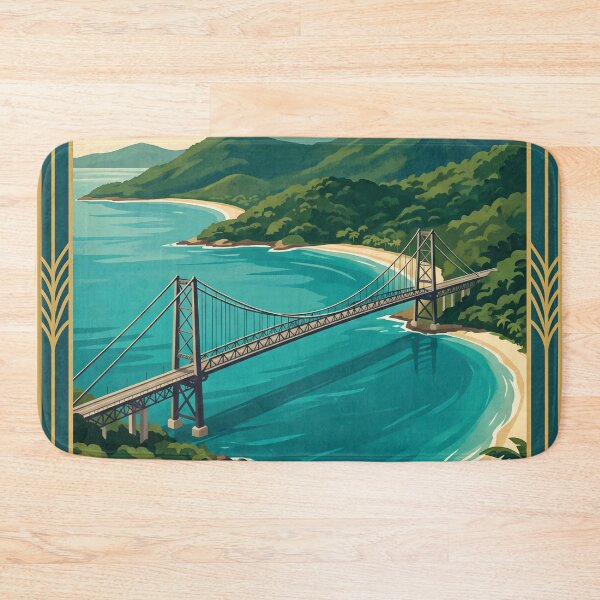 Item preview, Florianópolis Brazil Vintage Travel Poster – Hercílio Luz Bridge & Coast designed and sold by Bomax121.